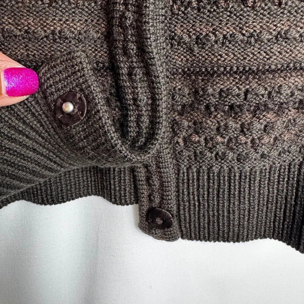 Elie Tahari Women's Twee Brown Wool Knit Cardigan Sz S‎ 1/2 Sleeve Button Front